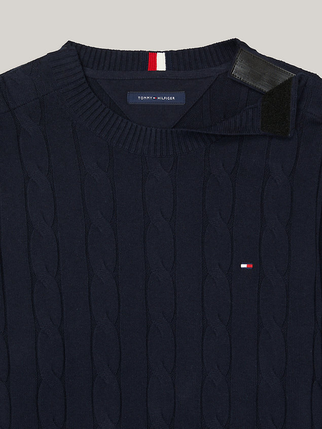 blue adaptive cable knit crew neck jumper for men tommy hilfiger