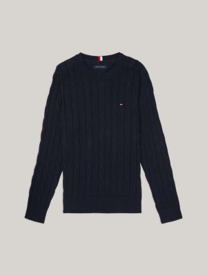 Adaptive Cable Knit Crew Neck Jumper | Blue | Tommy Hilfiger