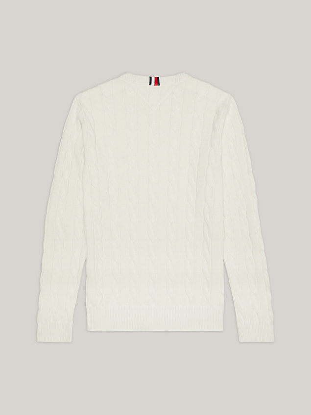white adaptive cable knit crew neck jumper for men tommy hilfiger