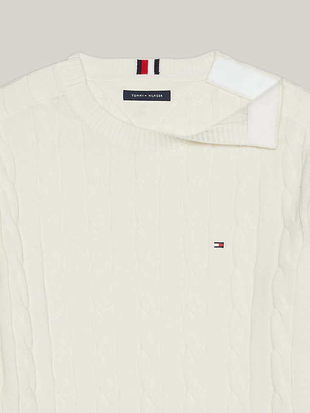 white adaptive cable knit crew neck jumper for men tommy hilfiger