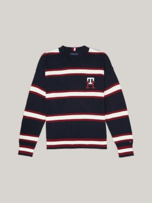 Stripe Monogram Logo Crewneck Sweatshirt