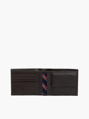 portefeuille en cuir à deux volets marron pour hommes tommy hilfiger