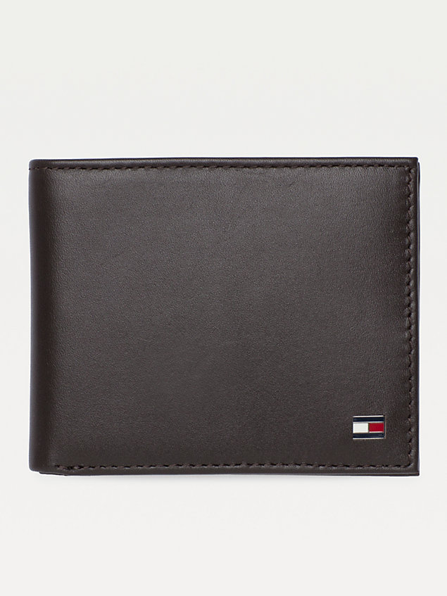 brown small embossed bifold wallet for men tommy hilfiger