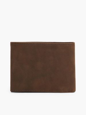 brown leather flap wallet for men tommy hilfiger