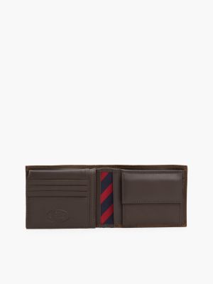 brown leather flap wallet for men tommy hilfiger