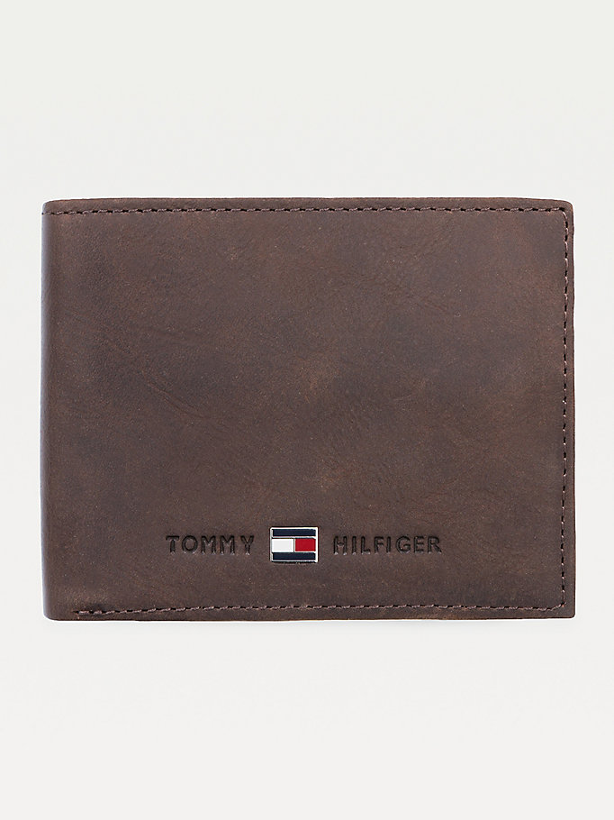 brown leather flap wallet for men tommy hilfiger
