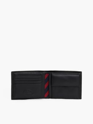 black leather trifold wallet for men tommy hilfiger