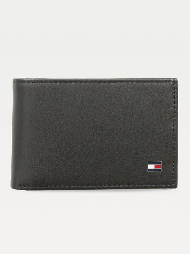 black small sleek leather wallet for men tommy hilfiger