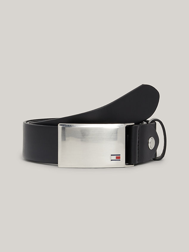 black adjustable logo plaque belt for men tommy hilfiger