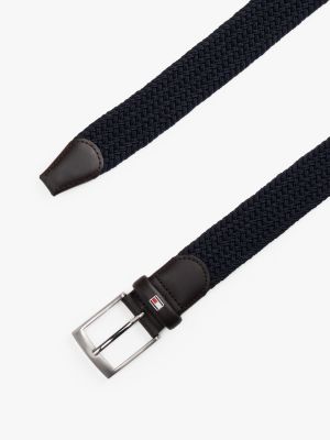 blue adan tonal braided elastic webbing belt for men tommy hilfiger