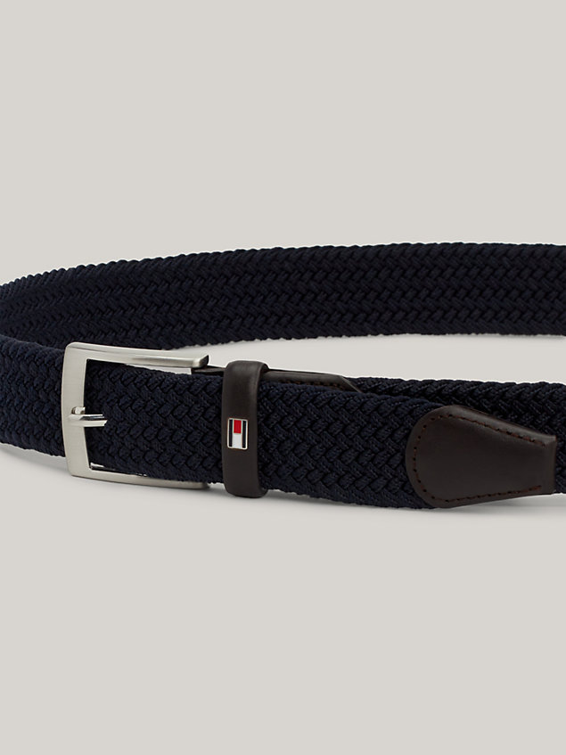blue adan tonal braided elastic webbing belt for men tommy hilfiger