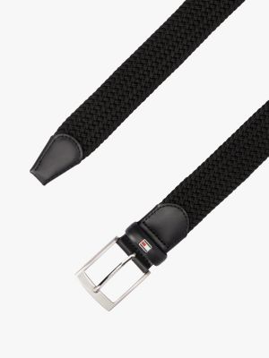 Adan Tonal Braided Elastic Webbing Belt, Black