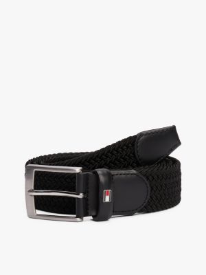 black adan tonal braided elastic webbing belt for men tommy hilfiger