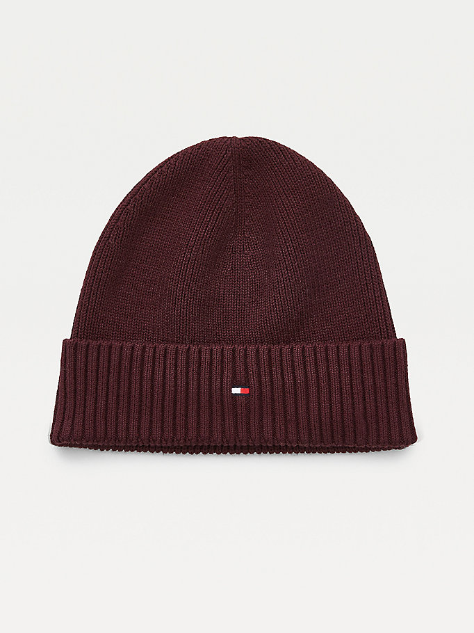 red pima cotton cashmere cuffed beanie for men tommy hilfiger