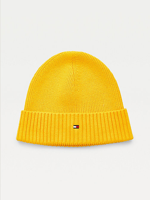 yellow pima cotton cashmere cuffed beanie for men tommy hilfiger
