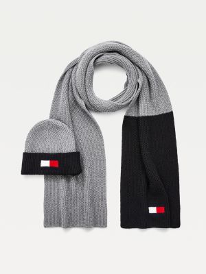 Flag Detail Scarf And Beanie Set | GREY 