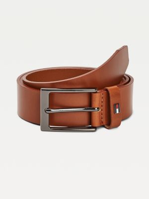 Enamel Flag Leather Belt BROWN Tommy Hilfiger