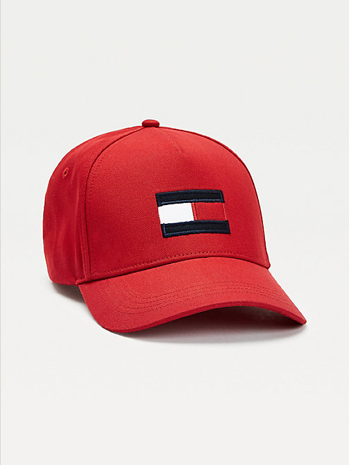 cappello da baseball in cotone con bandierina rosso da uomo tommy hilfiger