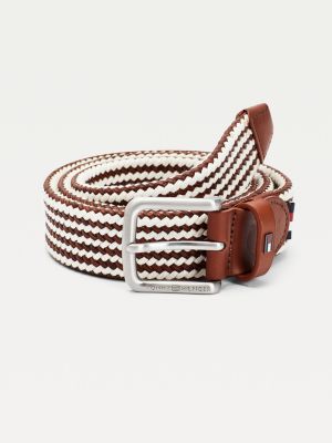 Brushed Buckle Leather Braided Belt 