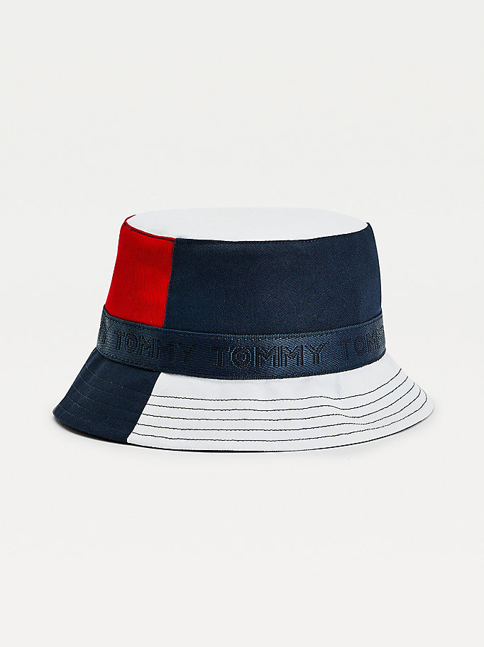 blue kids' organic cotton reversible bucket hat for boys tommy hilfiger