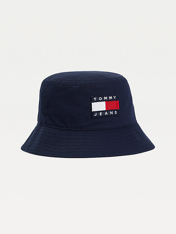 blue tommy badge pure cotton bucket hat for men tommy jeans