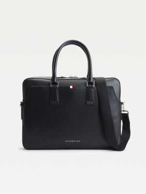 TH Business Slim Leather Computer Bag BLACK Tommy Hilfiger