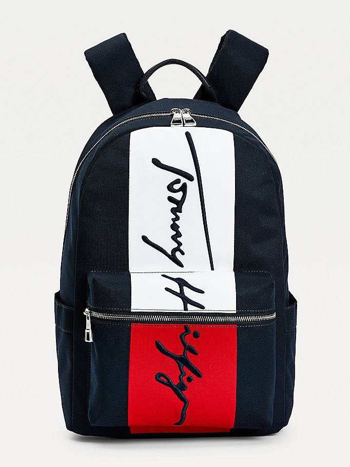blue signature colour-blocked backpack for men tommy hilfiger