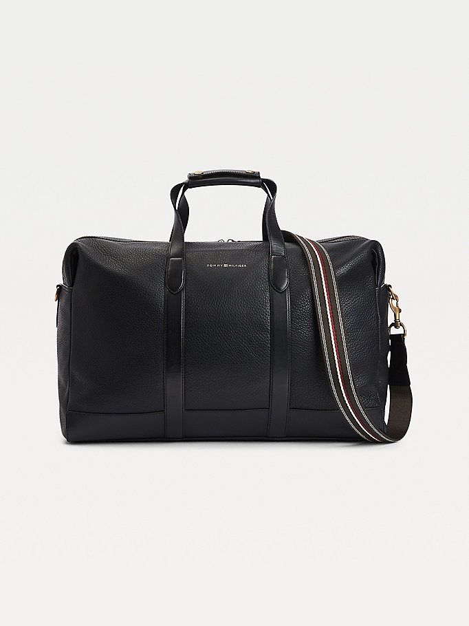 black casual leather duffel bag for men tommy hilfiger
