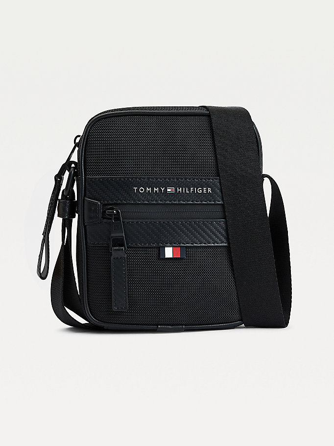 black elevated small reporter bag for men tommy hilfiger