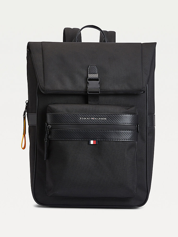 black elevated flap top backpack for men tommy hilfiger