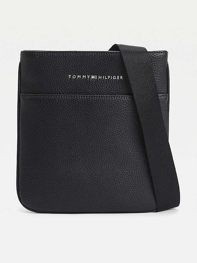 black essential pebble grain small crossover bag for men tommy hilfiger