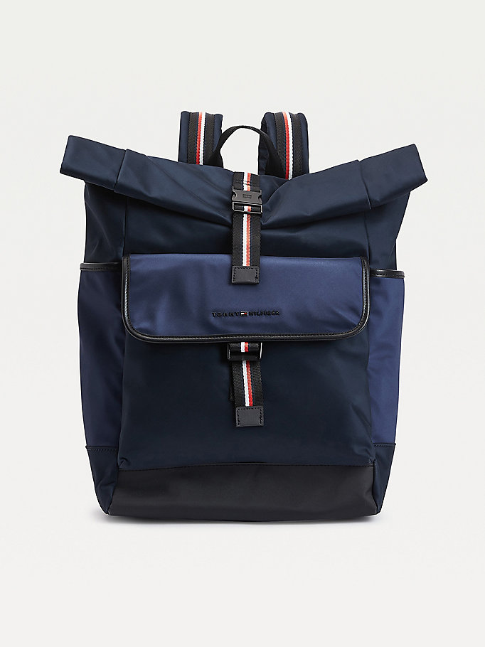 blue roll-top backpack for men tommy hilfiger