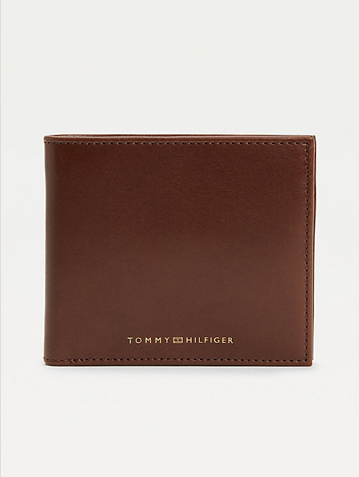 brown casual leather card and coin wallet for men tommy hilfiger