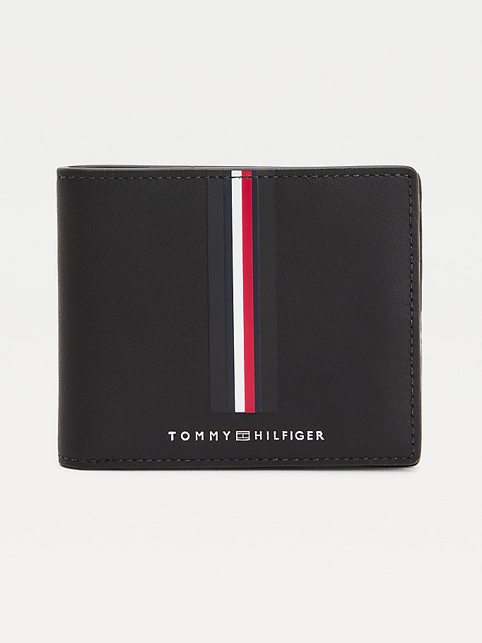 black commuter small leather wallet for men tommy hilfiger