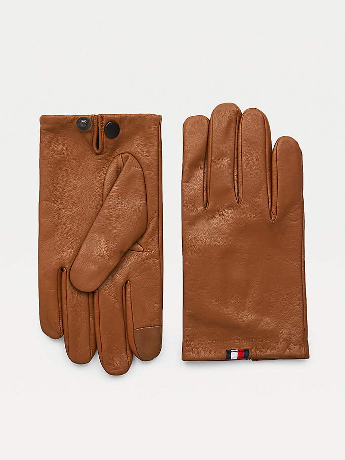 brown casual leather gloves for men tommy hilfiger