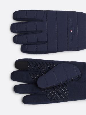 blue quilted stitch logo gloves for men tommy hilfiger