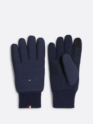 blue quilted stitch logo gloves for men tommy hilfiger