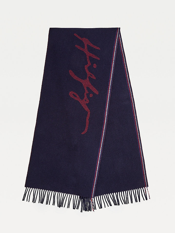blue jacquard logo scarf for men tommy hilfiger