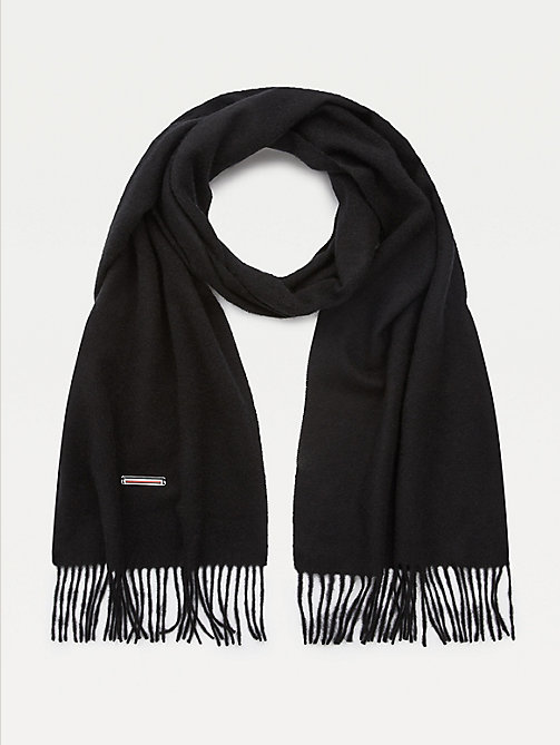 black pure cashmere signature plaque scarf for men tommy hilfiger