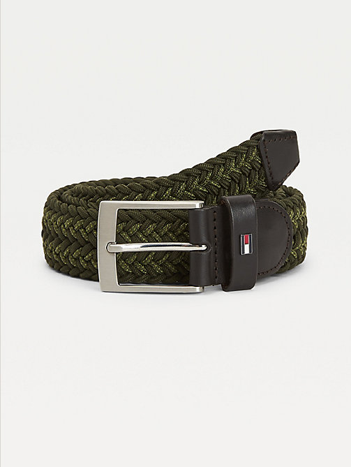green elasticated woven stripe webbing belt for men tommy hilfiger