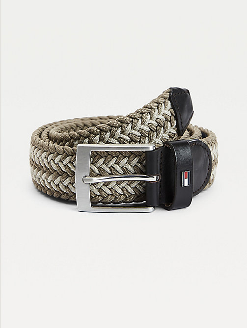 brown elasticated woven stripe webbing belt for men tommy hilfiger