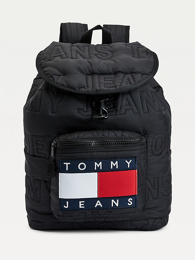 black logo quilting puffer backpack for men tommy jeans