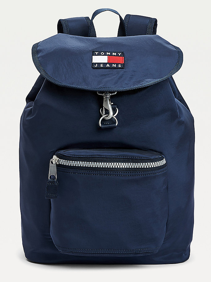 blue recycled nylon badge backpack for men tommy jeans