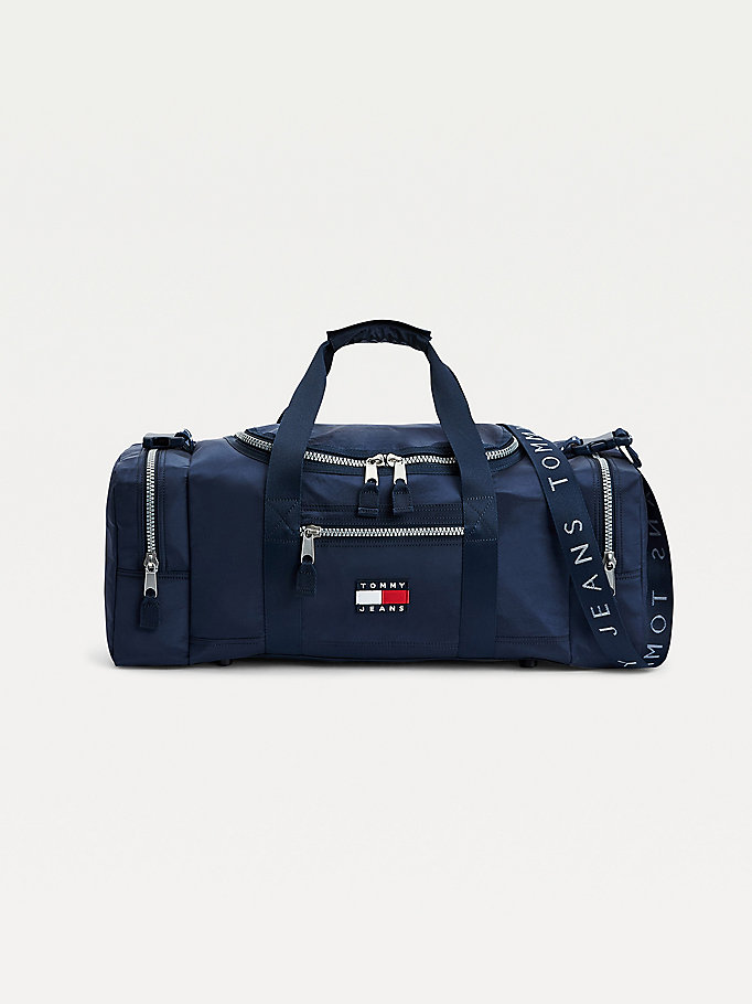 blue recycled nylon duffle bag for men tommy jeans