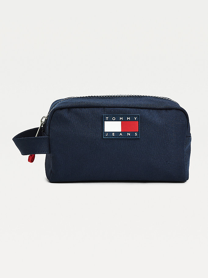 blue recycled polyester washbag for men tommy jeans