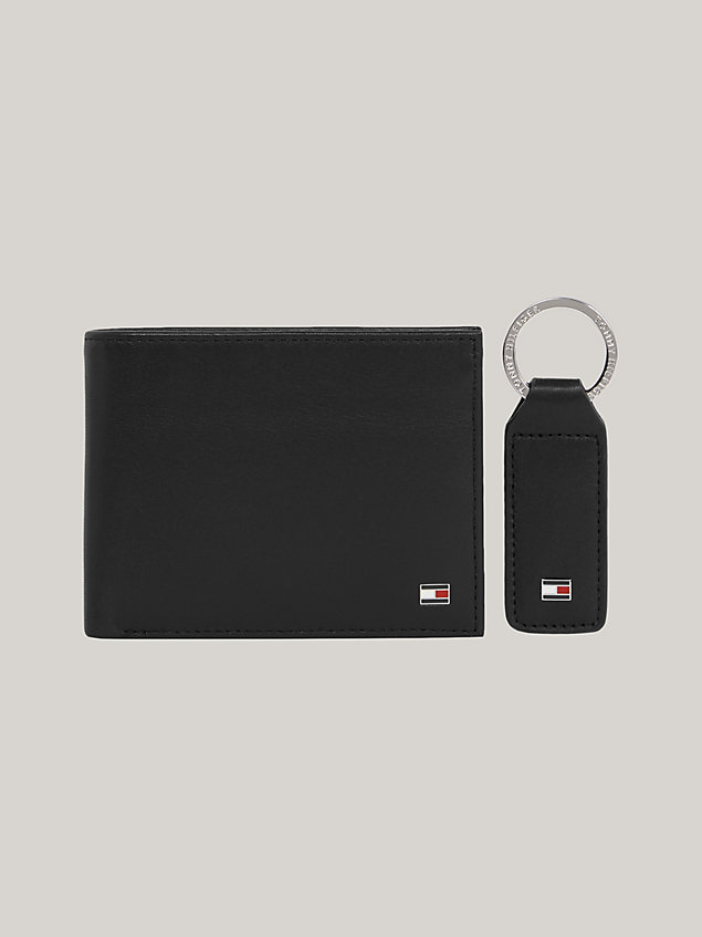 black skórzany portfel i brelok – zestaw prezentowy dla mężczyźni - tommy hilfiger