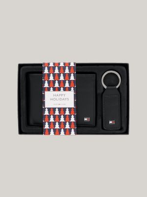 black leather wallet and key fob gift set for men tommy hilfiger