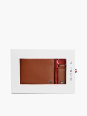 brown leather wallet and key fob gift box for men tommy hilfiger