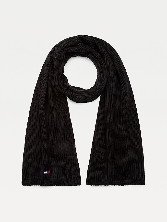 black organic cotton ribbed scarf for men tommy jeans