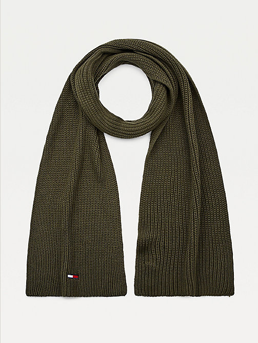 green organic cotton ribbed scarf for men tommy jeans